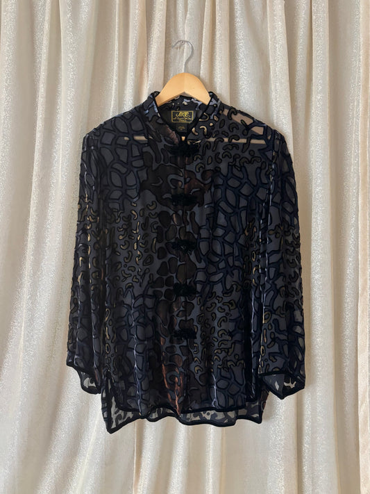90s silk velvet burnout qipao-style tunic top
