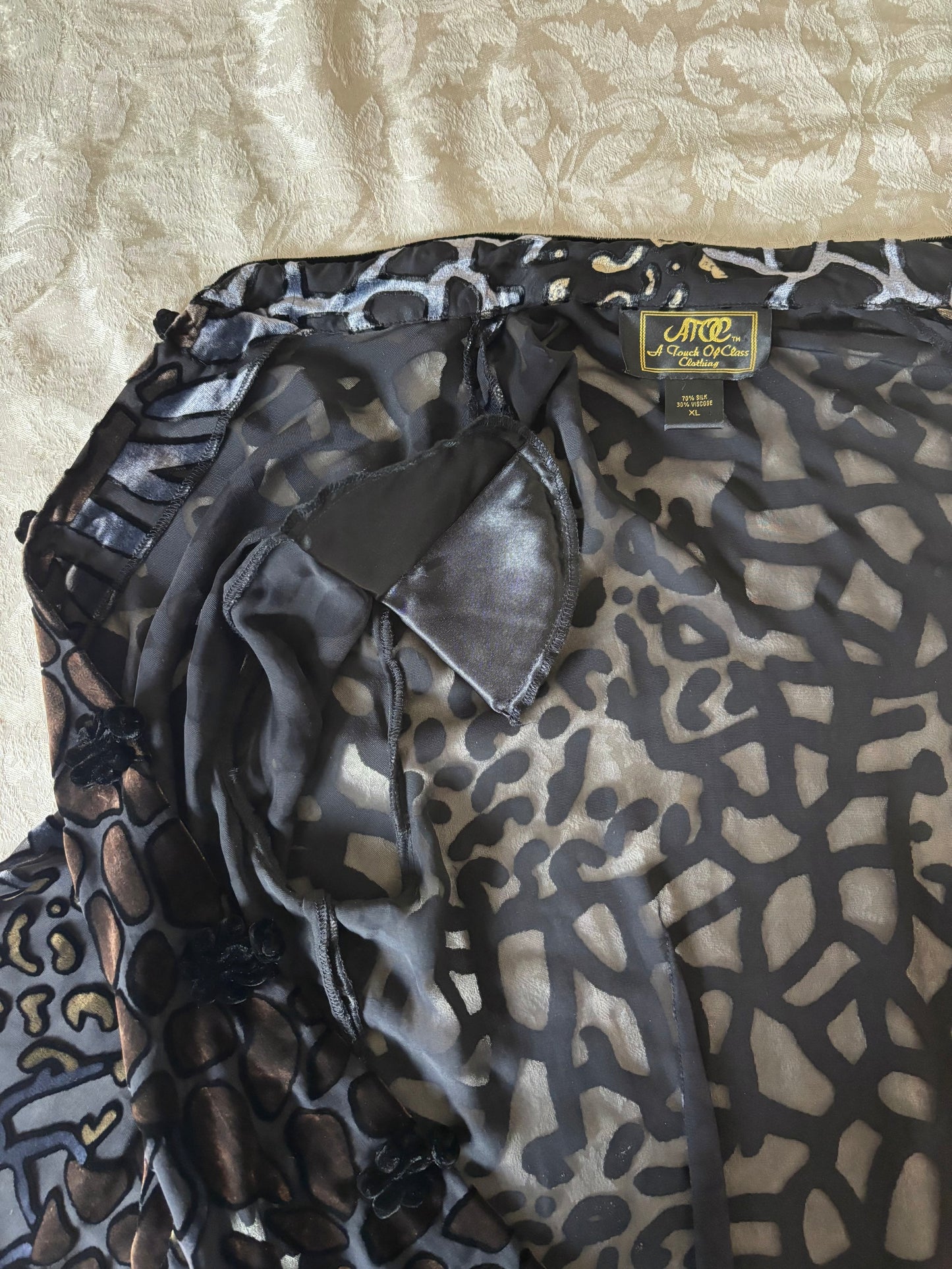 90s silk velvet burnout qipao-style tunic top