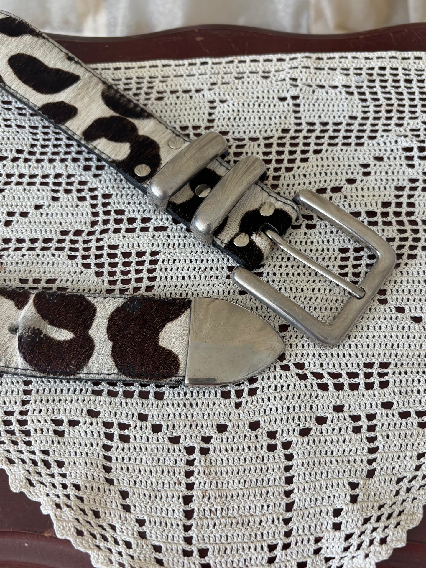 80s hair-on cowhide leather belt