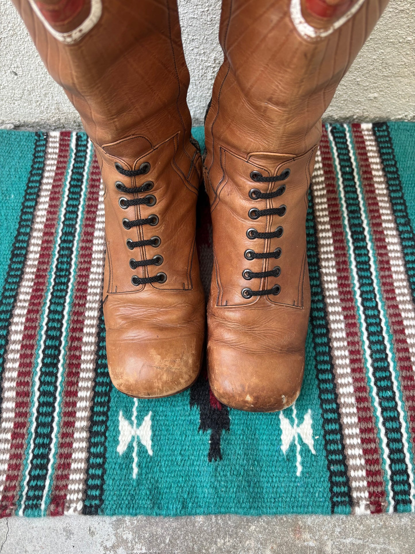 60s/70s custom tooled leather tall boots with Native American motif