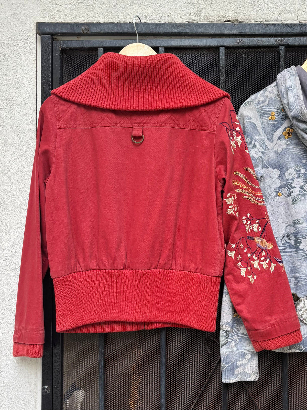 Vintage phoenix embroidered cotton bomber jacket