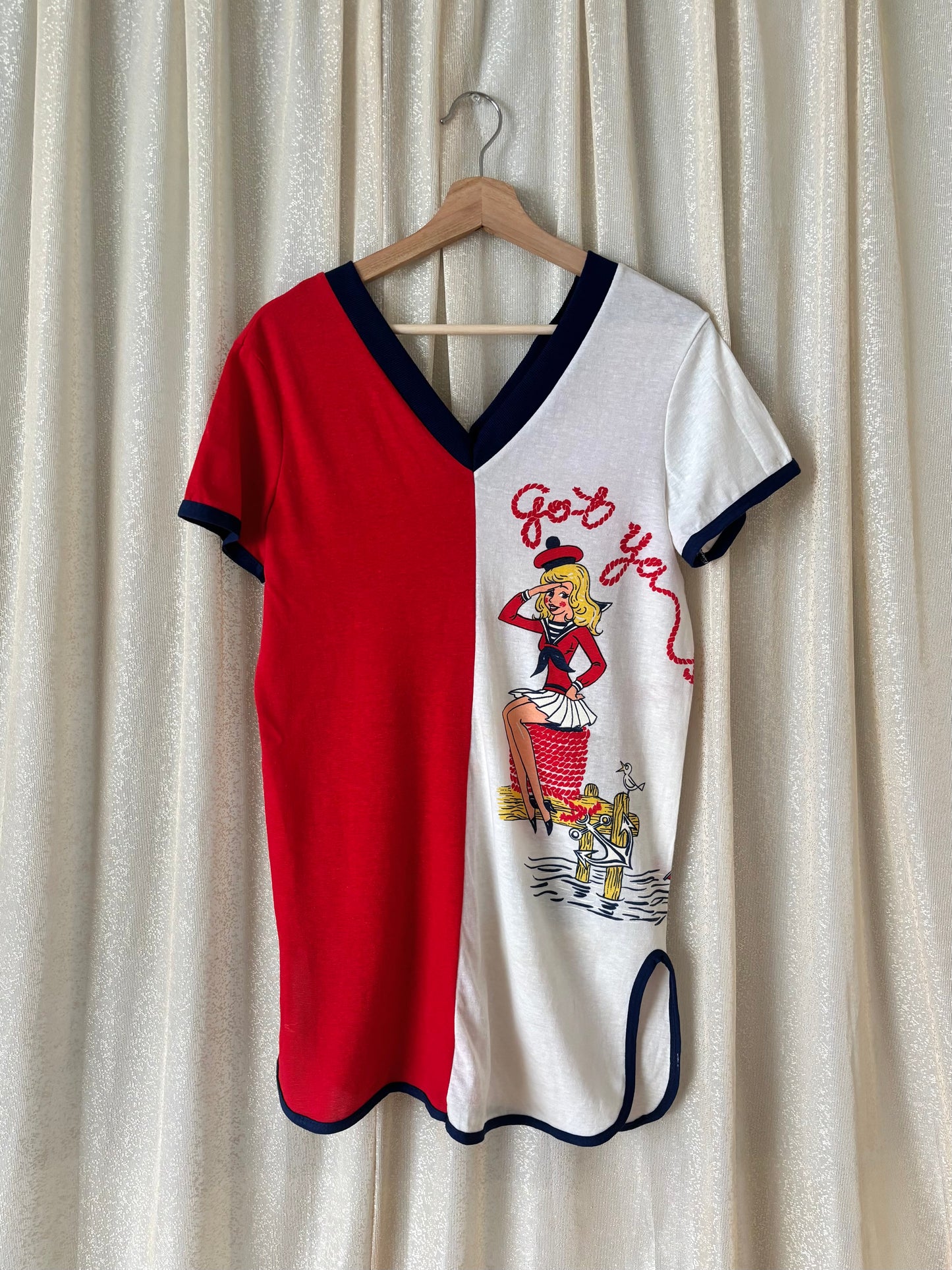 70s/80s "got ya signal" split sailor sleep shirt