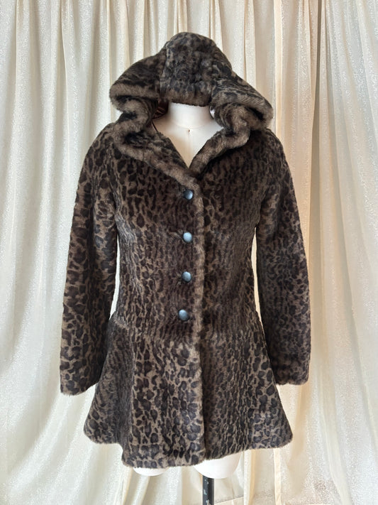 Free People faux fur leopard hooded coat