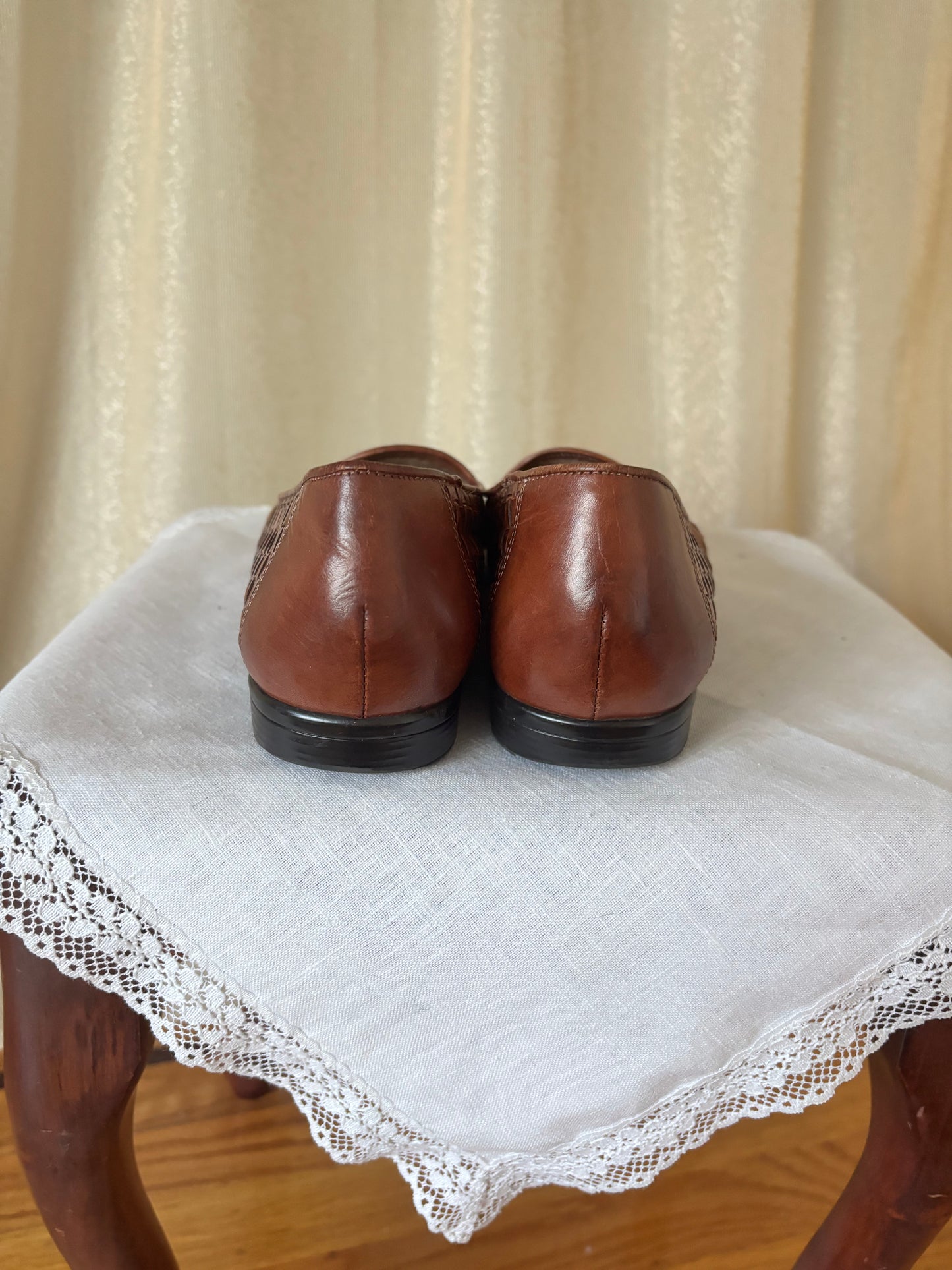 Brown woven leather loafers