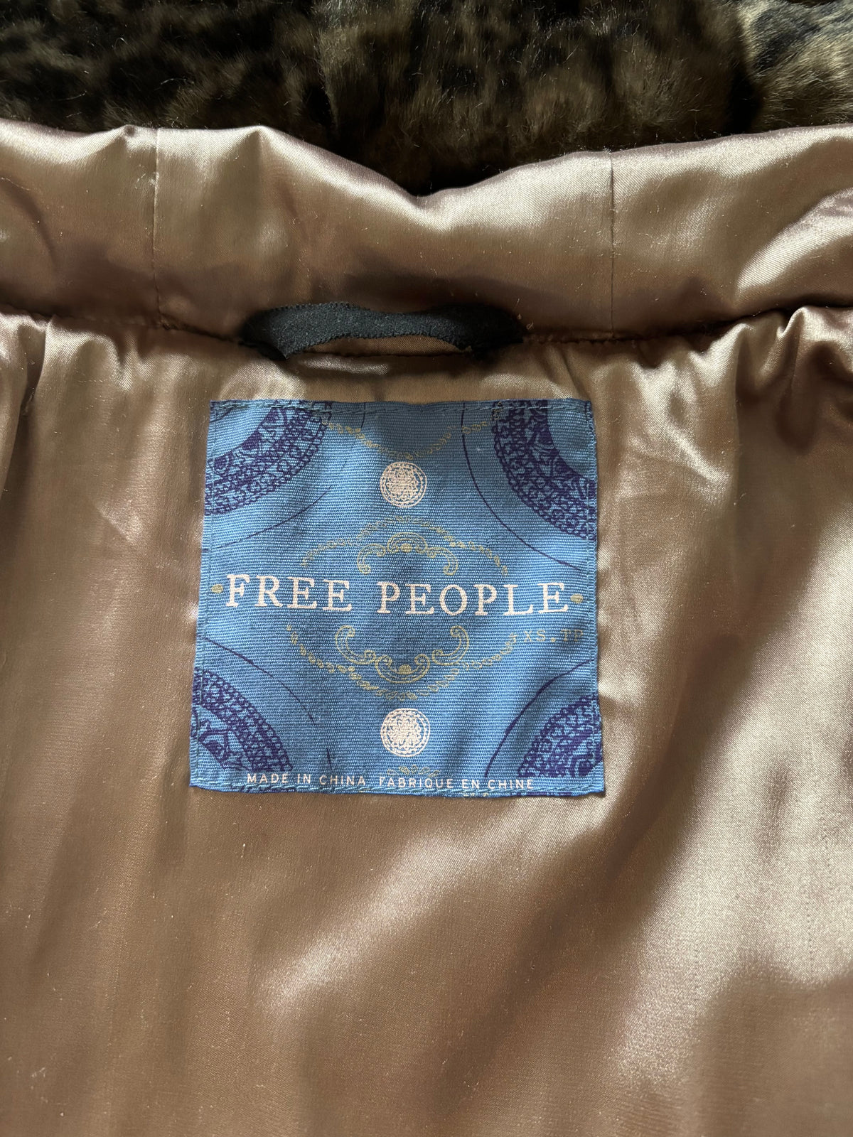 Free People faux fur leopard hooded coat