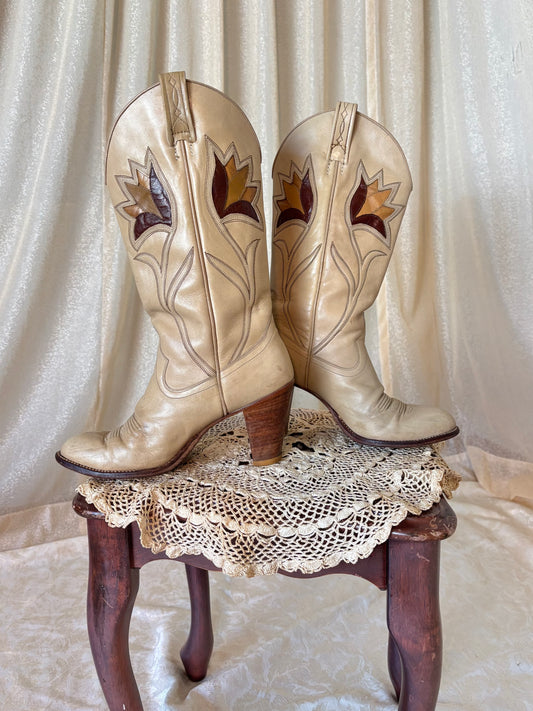 70s Dan Post leather tulip inlay Western boots