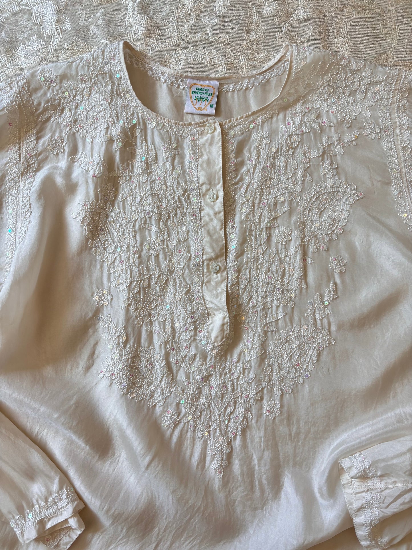 Pure silk handmade sequin embroidered blouse