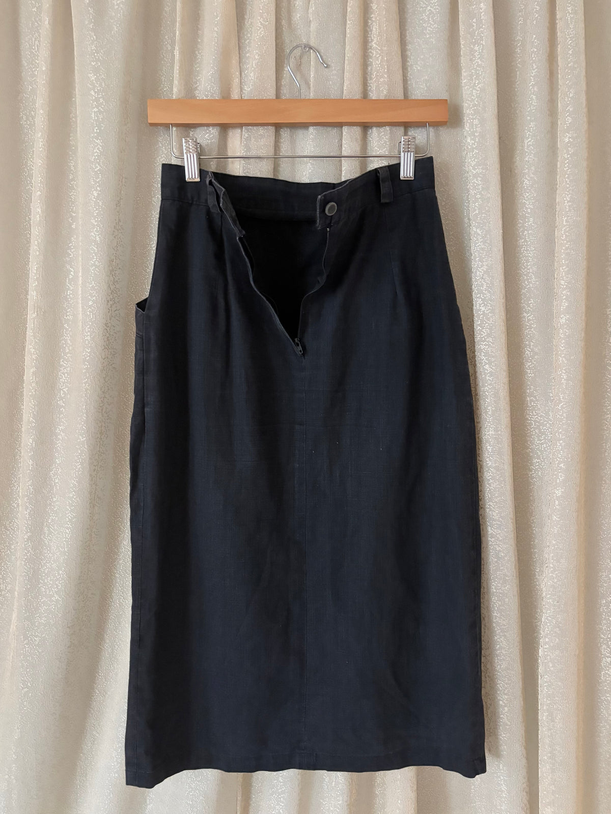 90s ramie & cotton button midi skirt