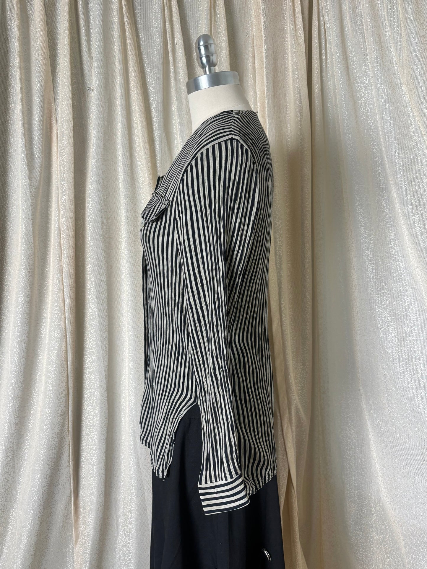 80s/90s crinkle pleated pinstripe button-down