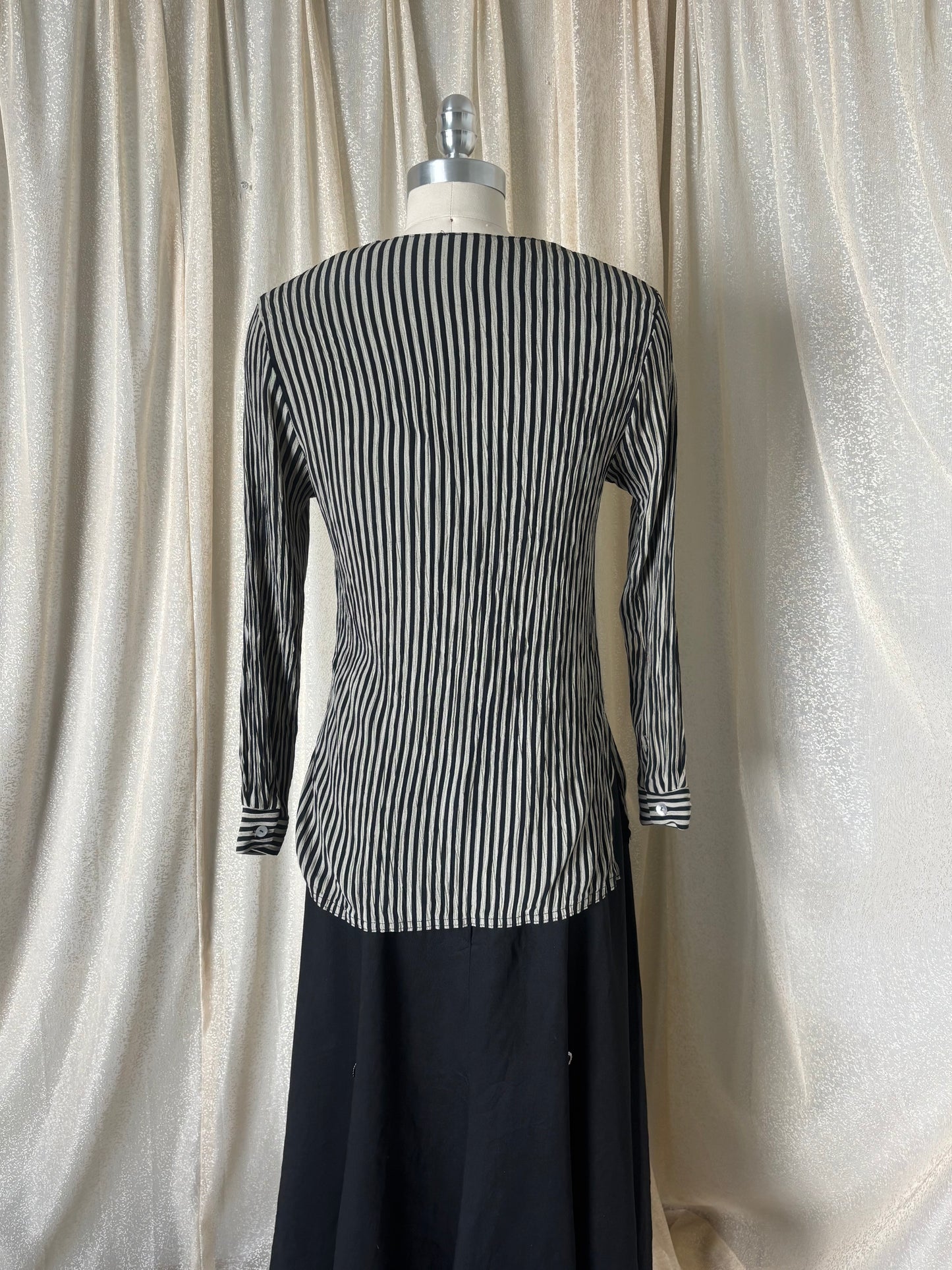 80s/90s crinkle pleated pinstripe button-down