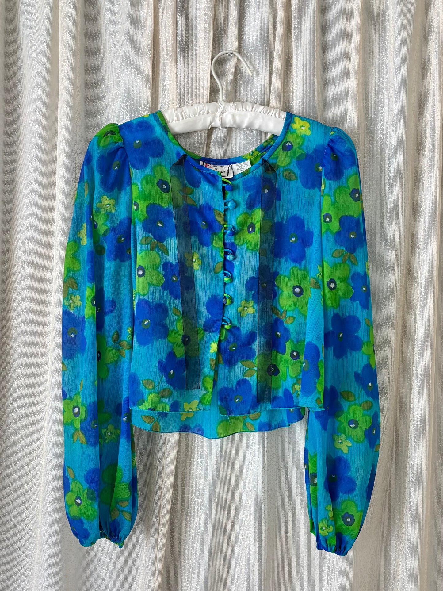 60s sheer floral cropped blouse