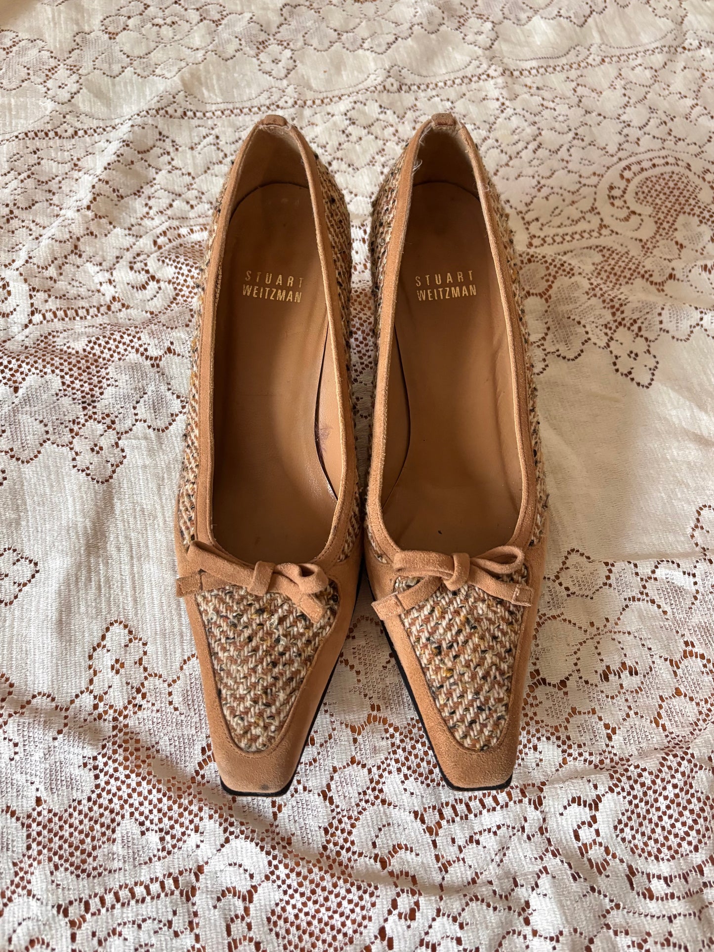Stuart Weitzman tweed suede kitten heels