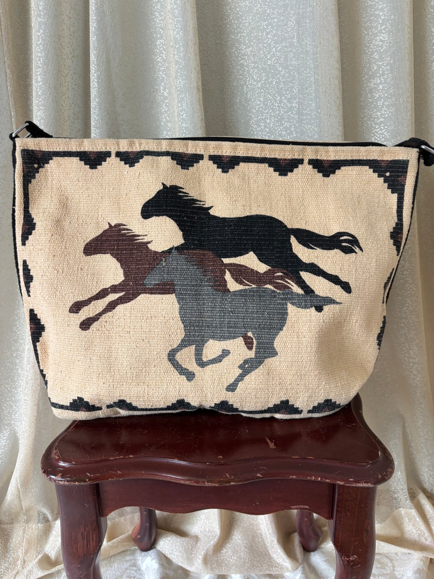 90s woven cotton Western horse tapestry bag