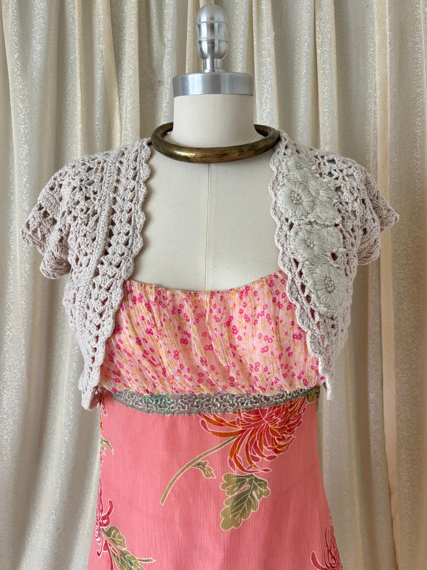 Cotton-blend floral crochet bolero cardigan