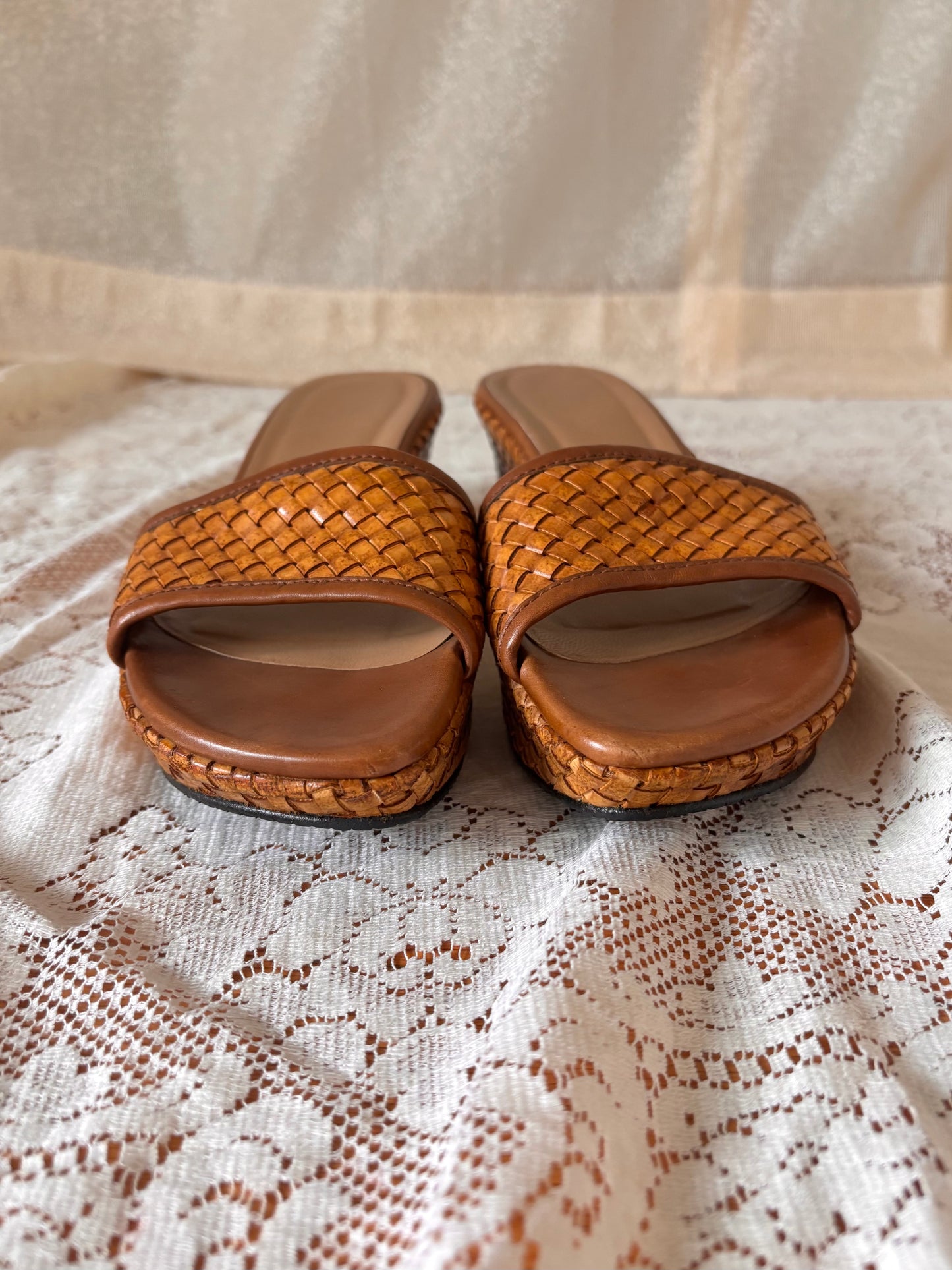 Stuart Weitzman woven leather platform sandals