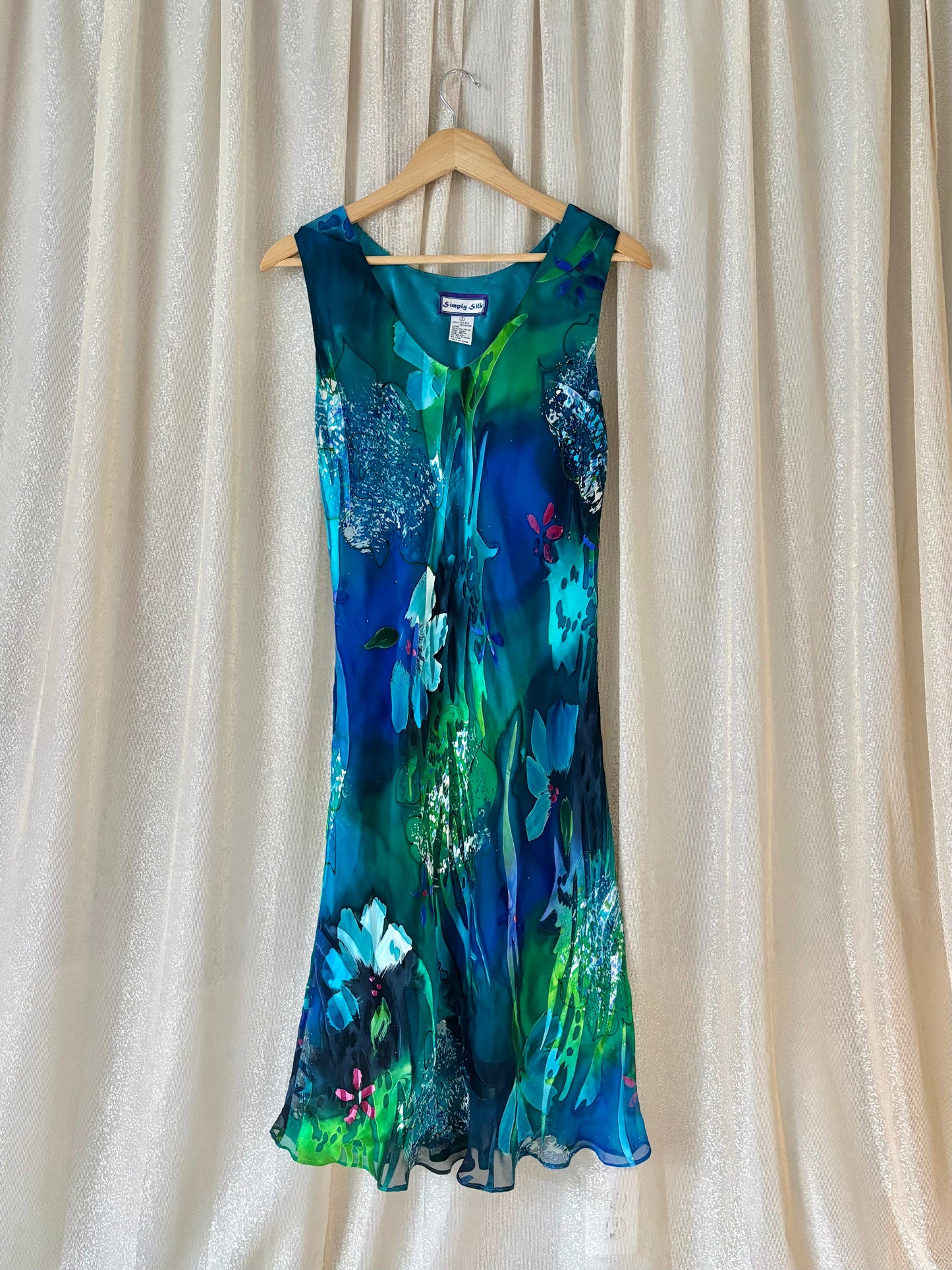 90s silk watercolor floral dress