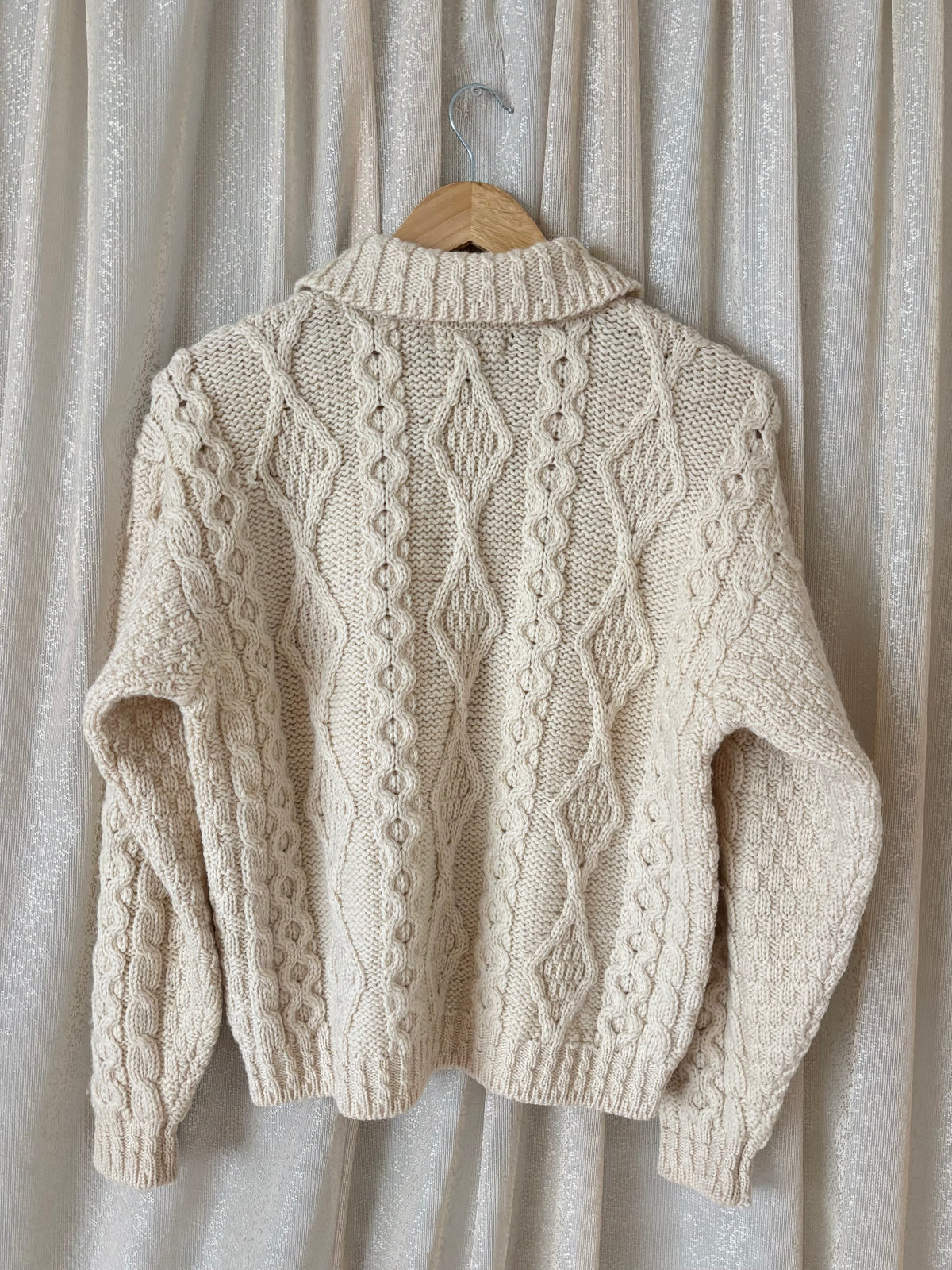 80s L.L.Bean Made in Ireland pure new wool cable knit cardigan