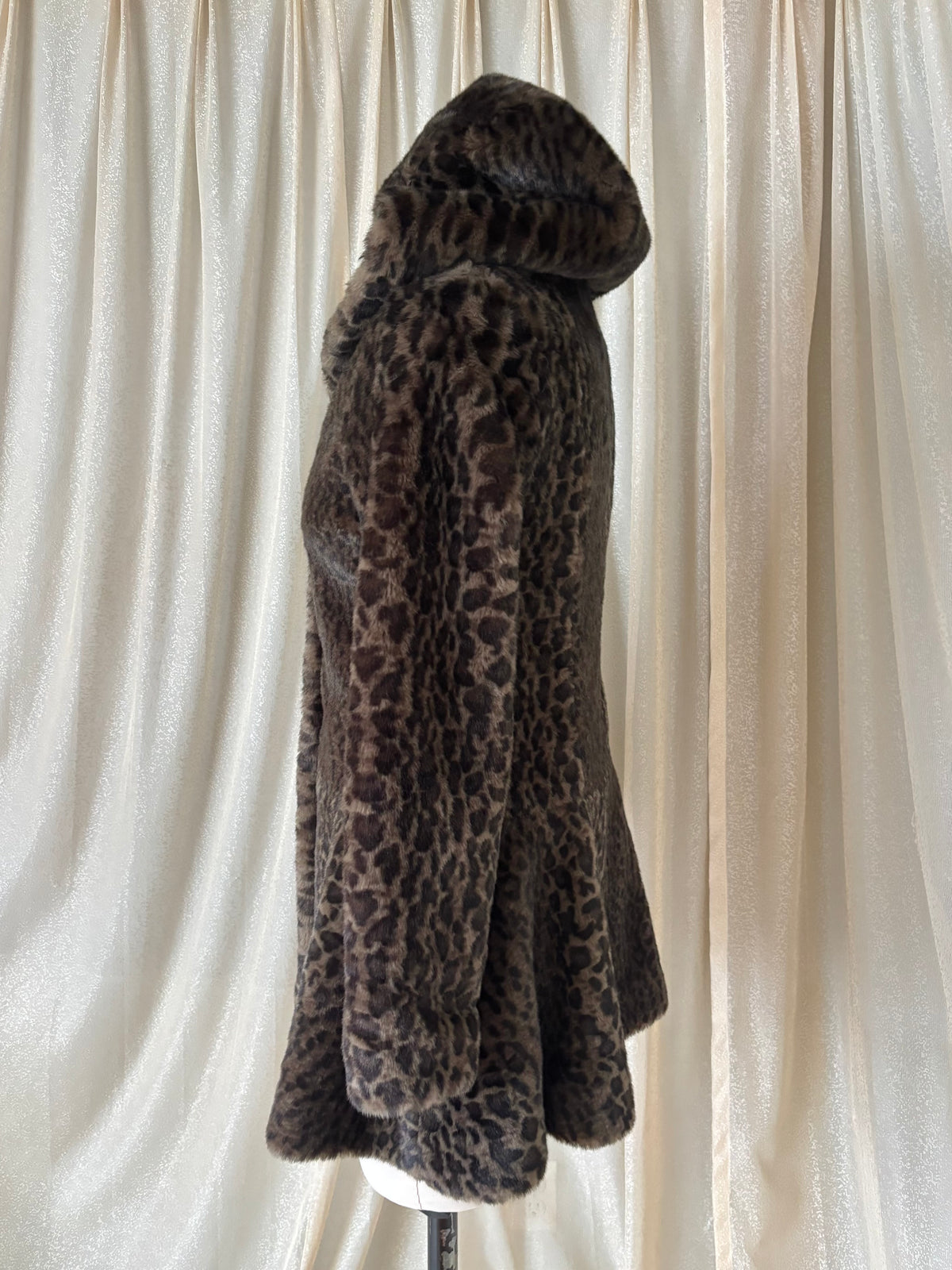 Free People faux fur leopard hooded coat