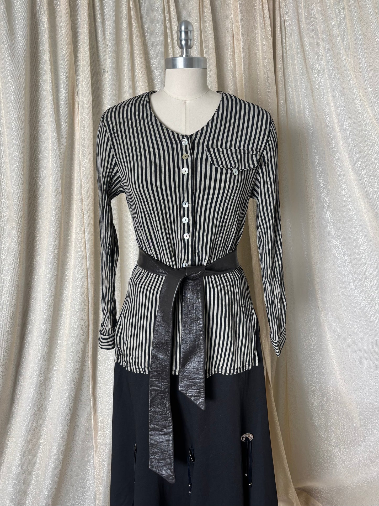 80s/90s crinkle pleated pinstripe button-down