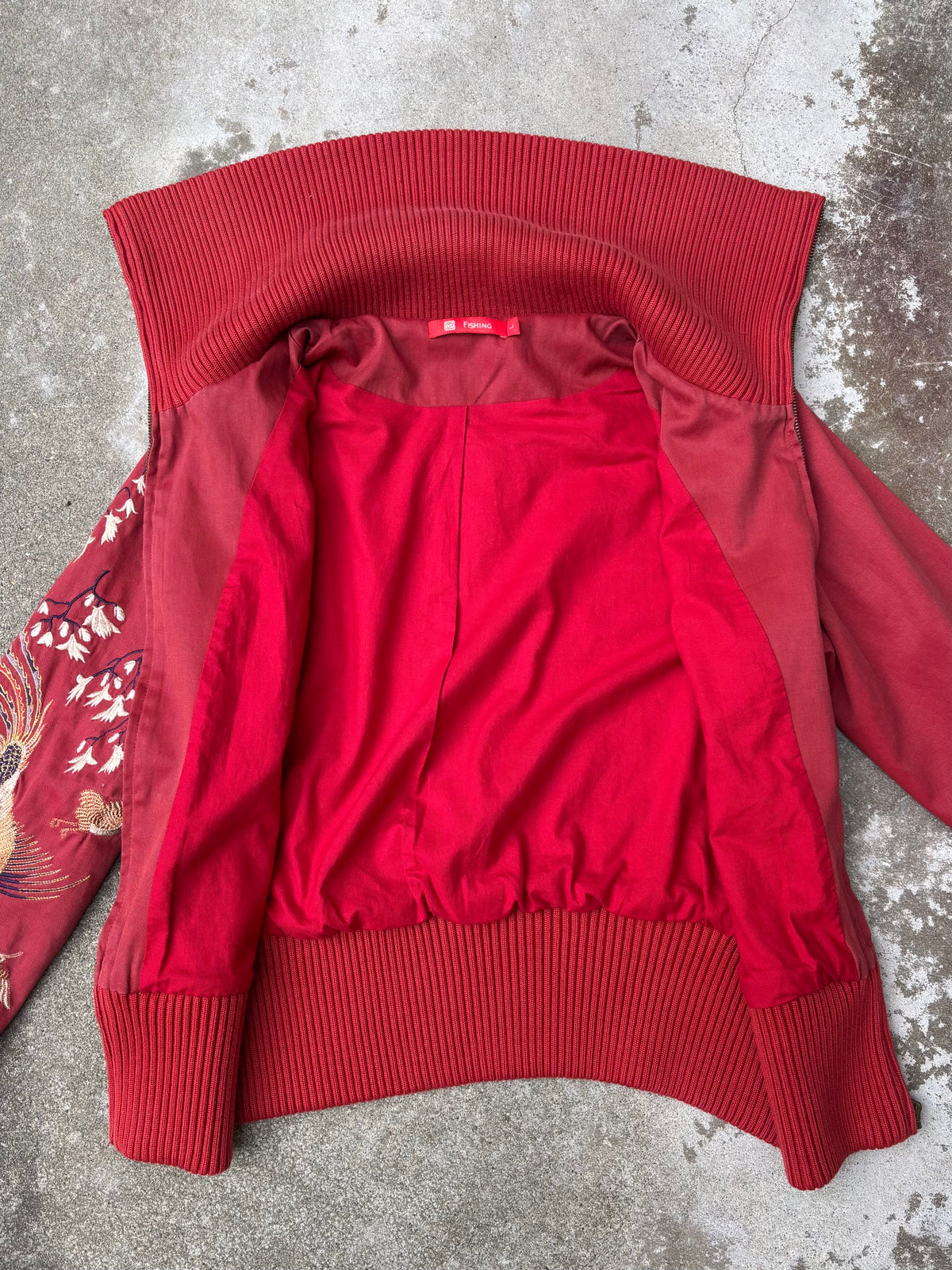 Vintage phoenix embroidered cotton bomber jacket