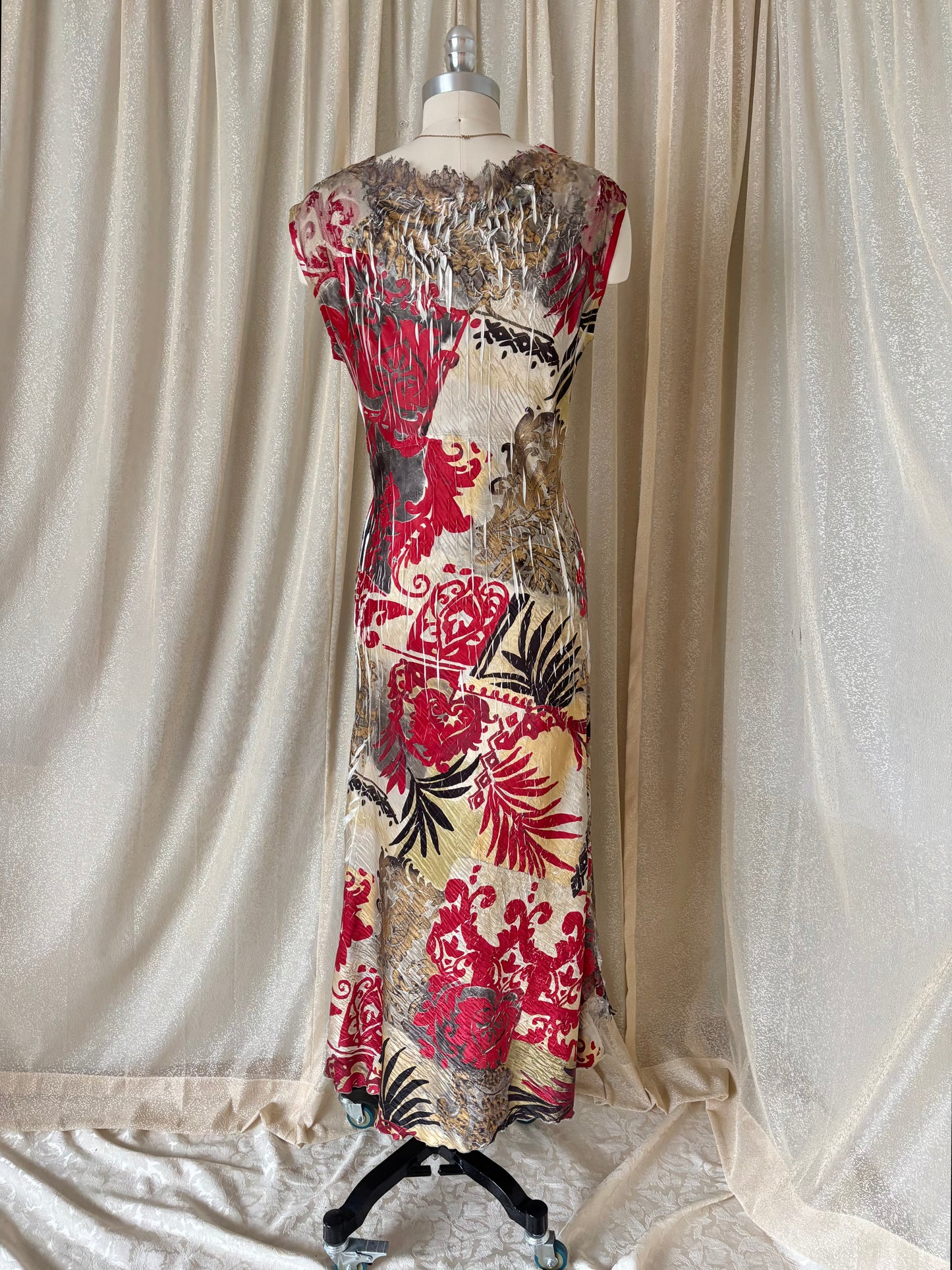 90s Komarov abstract crinkle pleated midi dress