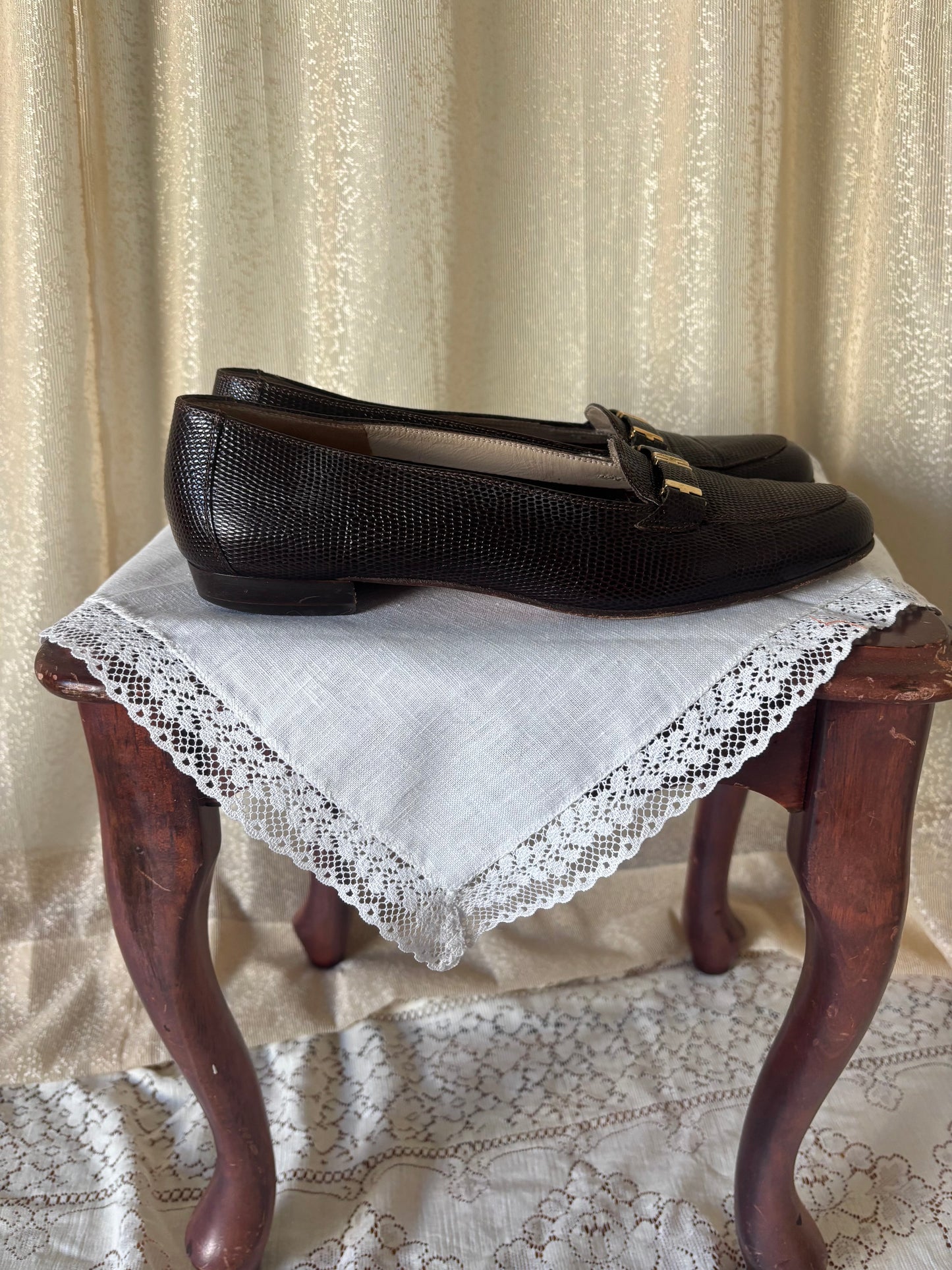 Vintage Ferragamo lizard embossed loafers