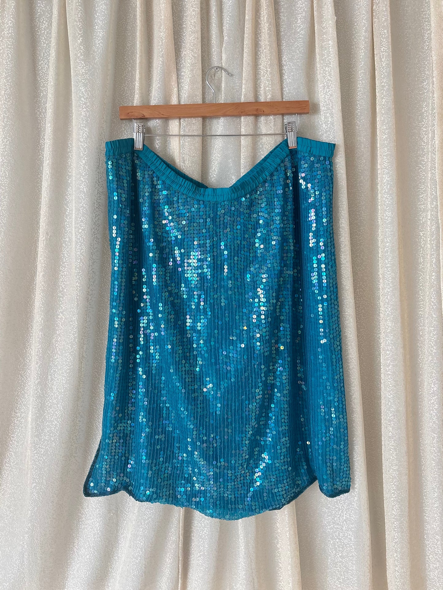 Vintage teal India silk sequin skirt