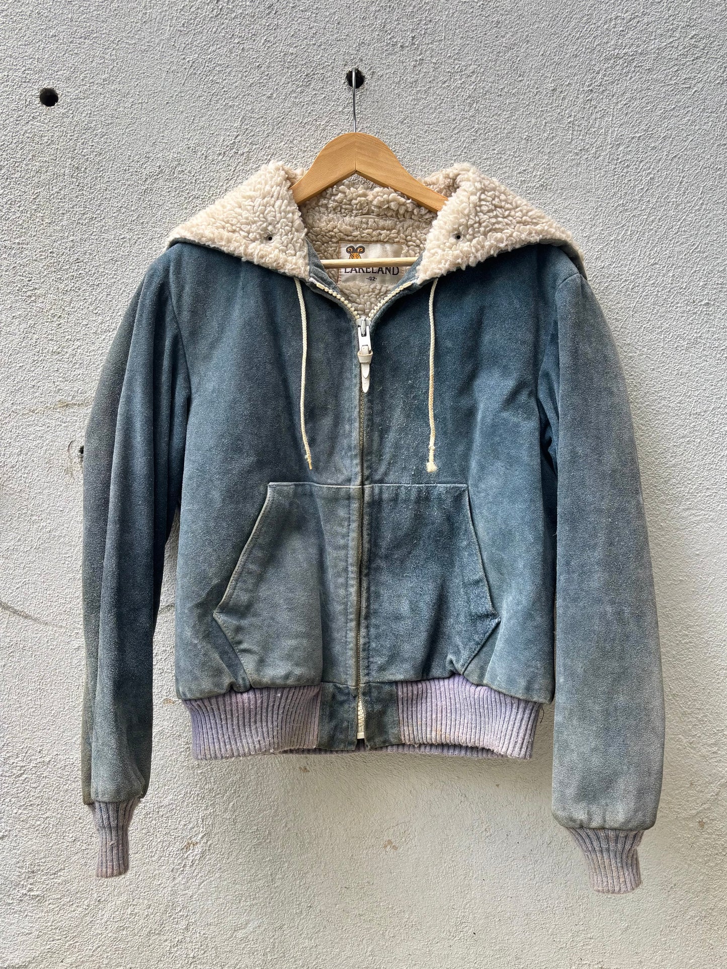 Vintage Lakeland distressed suede sherpa hooded jacket