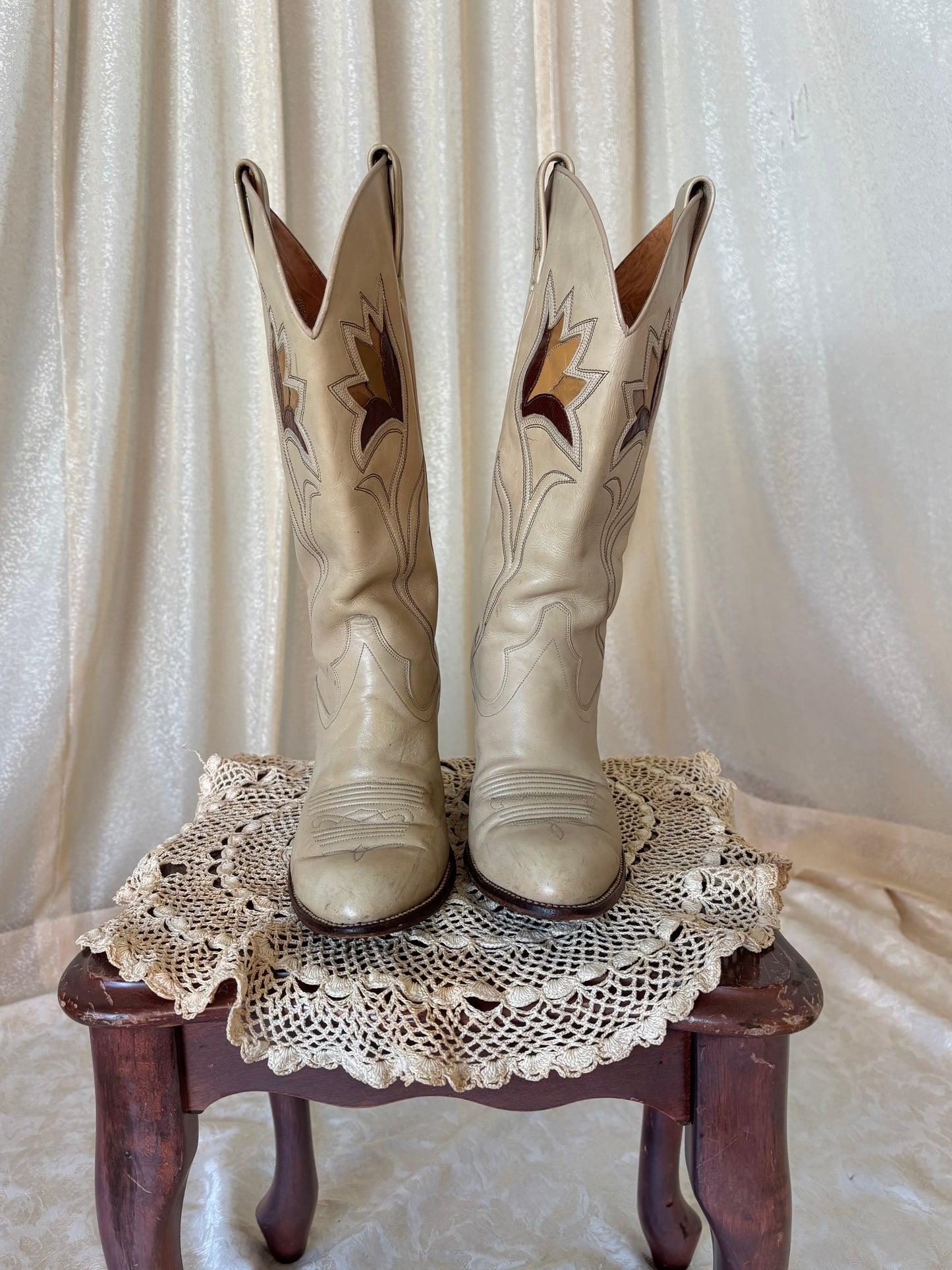 70s Dan Post leather tulip inlay Western boots