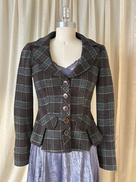 00s Nanette Lepore wool checkered blazer