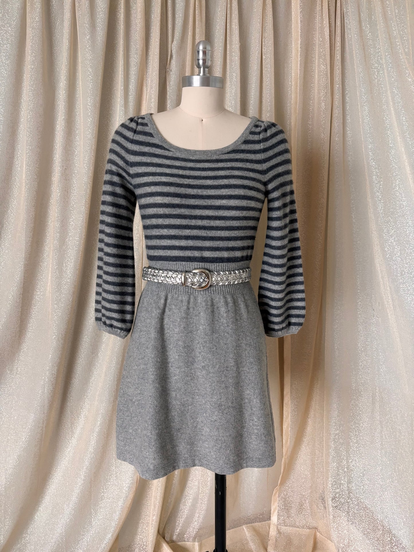 Grey striped wool and cashmere mini dress