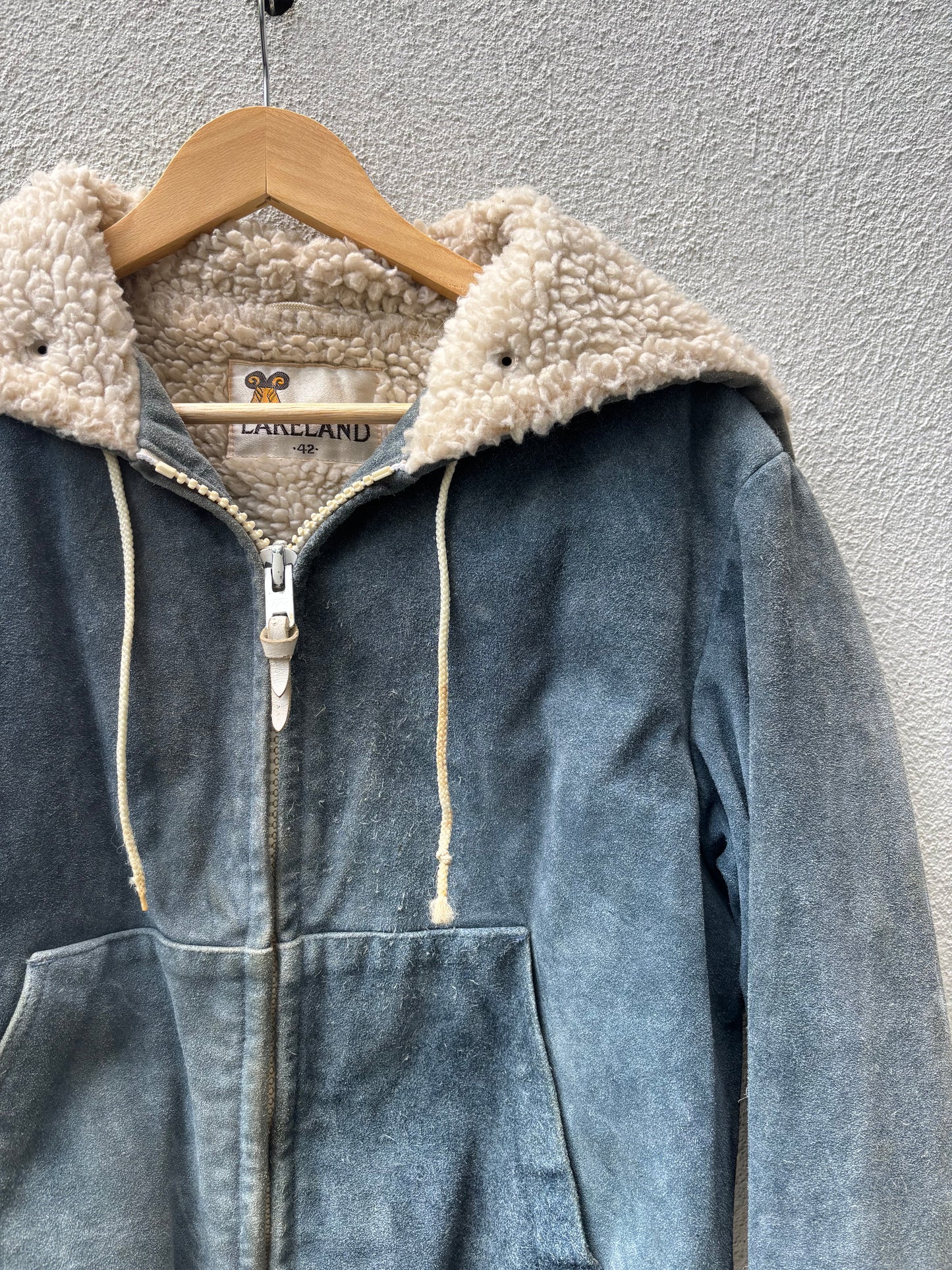 Vintage Lakeland distressed suede sherpa hooded jacket