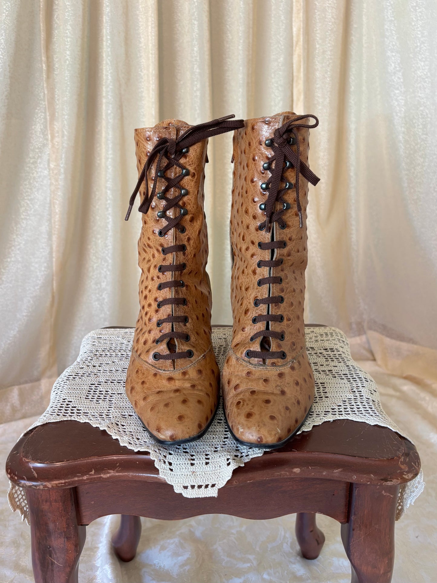 80s/90s genuine ostrich lace-up boots