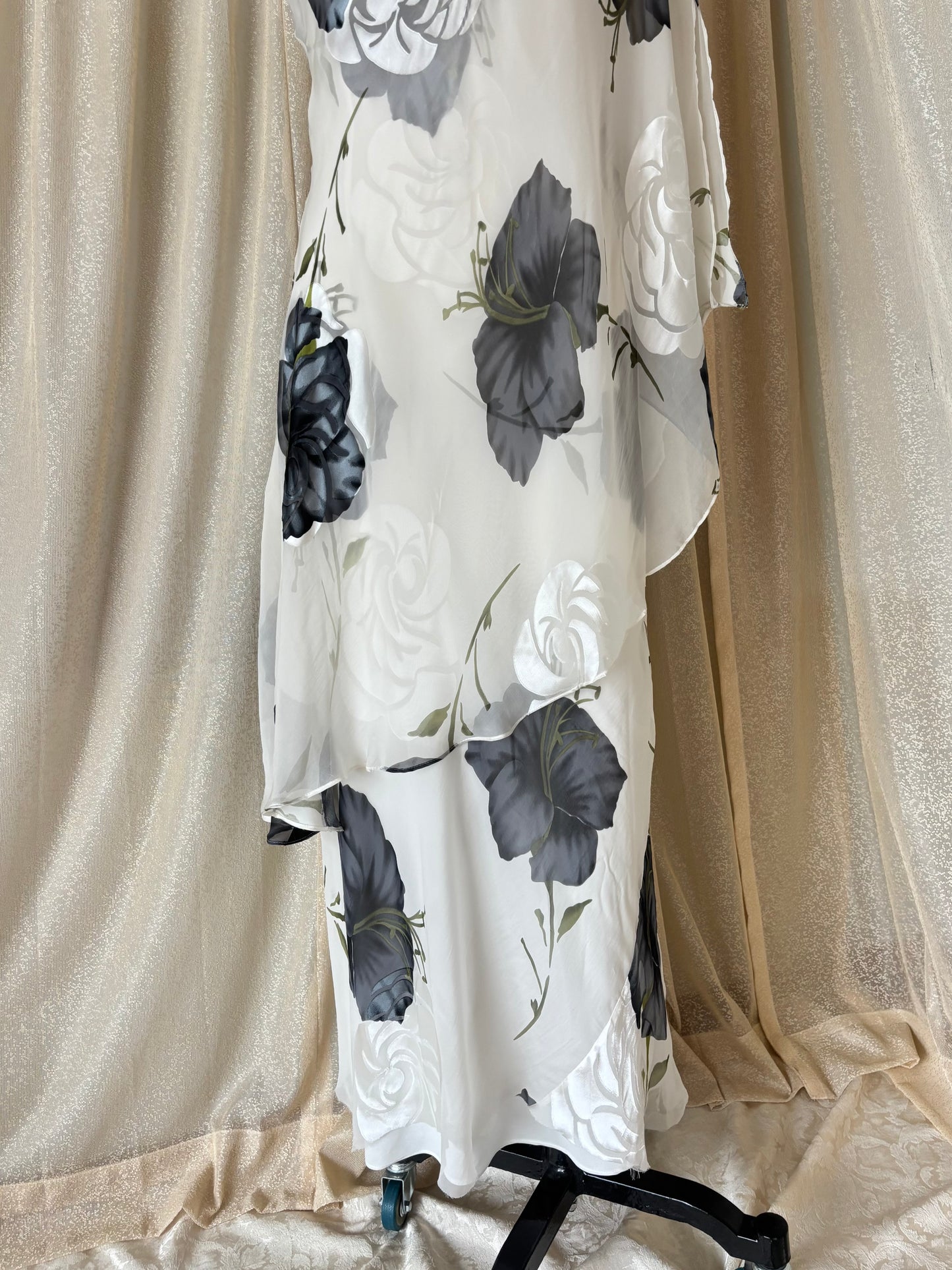 90s floral silk asymmetrical layered dress