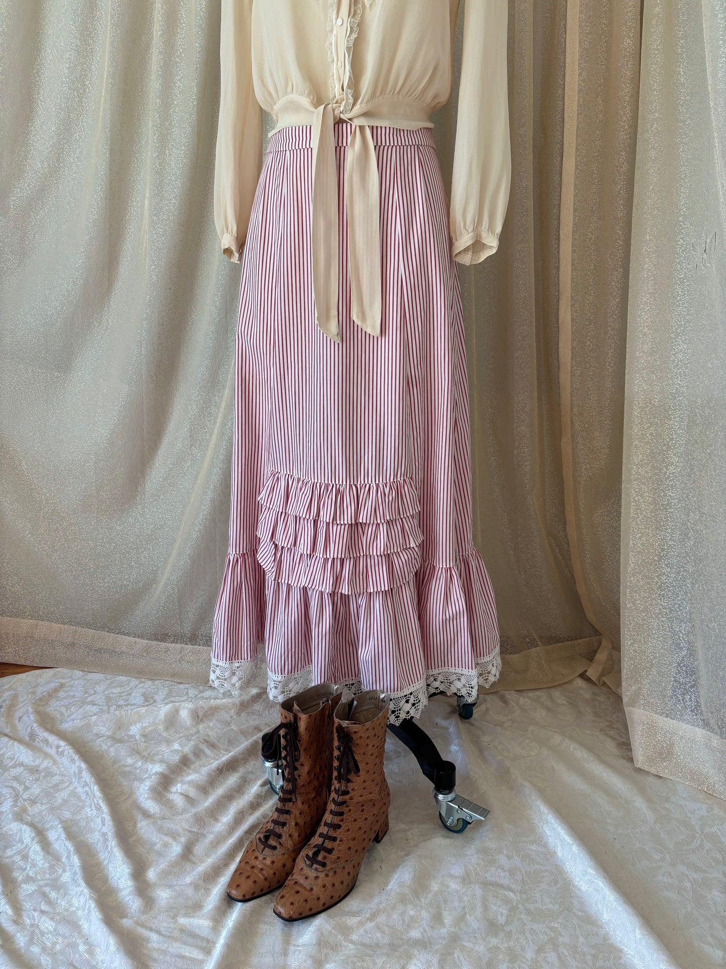 Vintage candy stripe ruffle maxi skirt