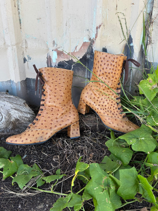 80s/90s genuine ostrich lace-up boots
