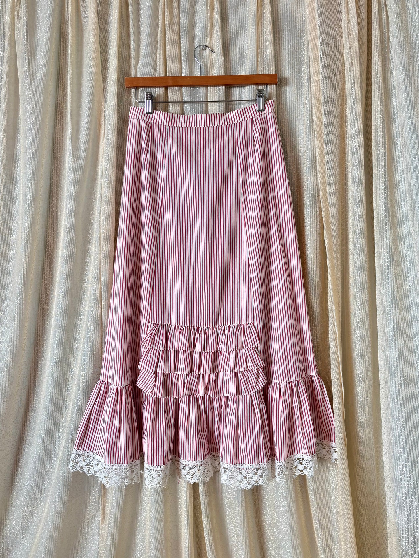 Vintage candy stripe ruffle maxi skirt