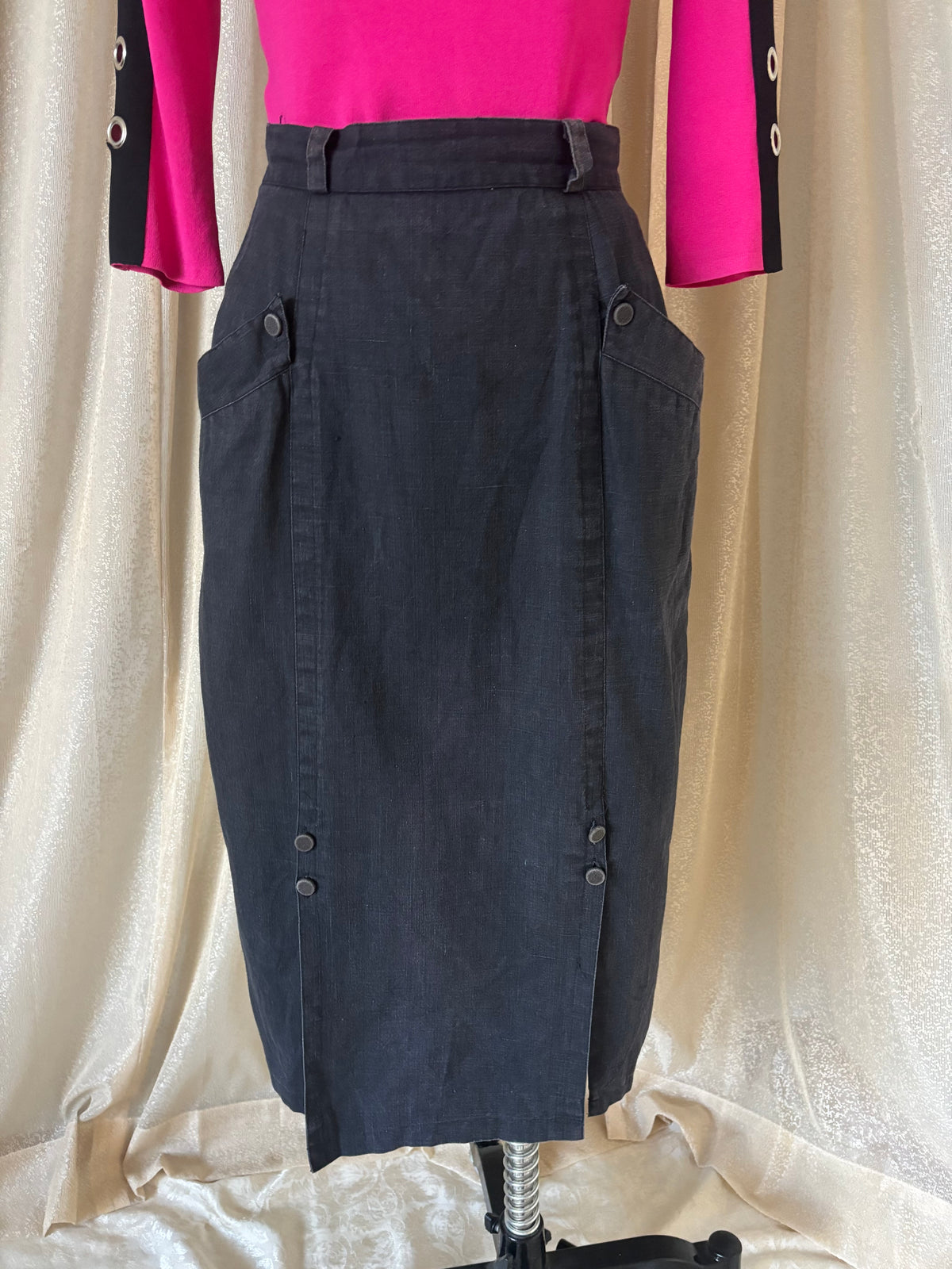 90s ramie & cotton button midi skirt