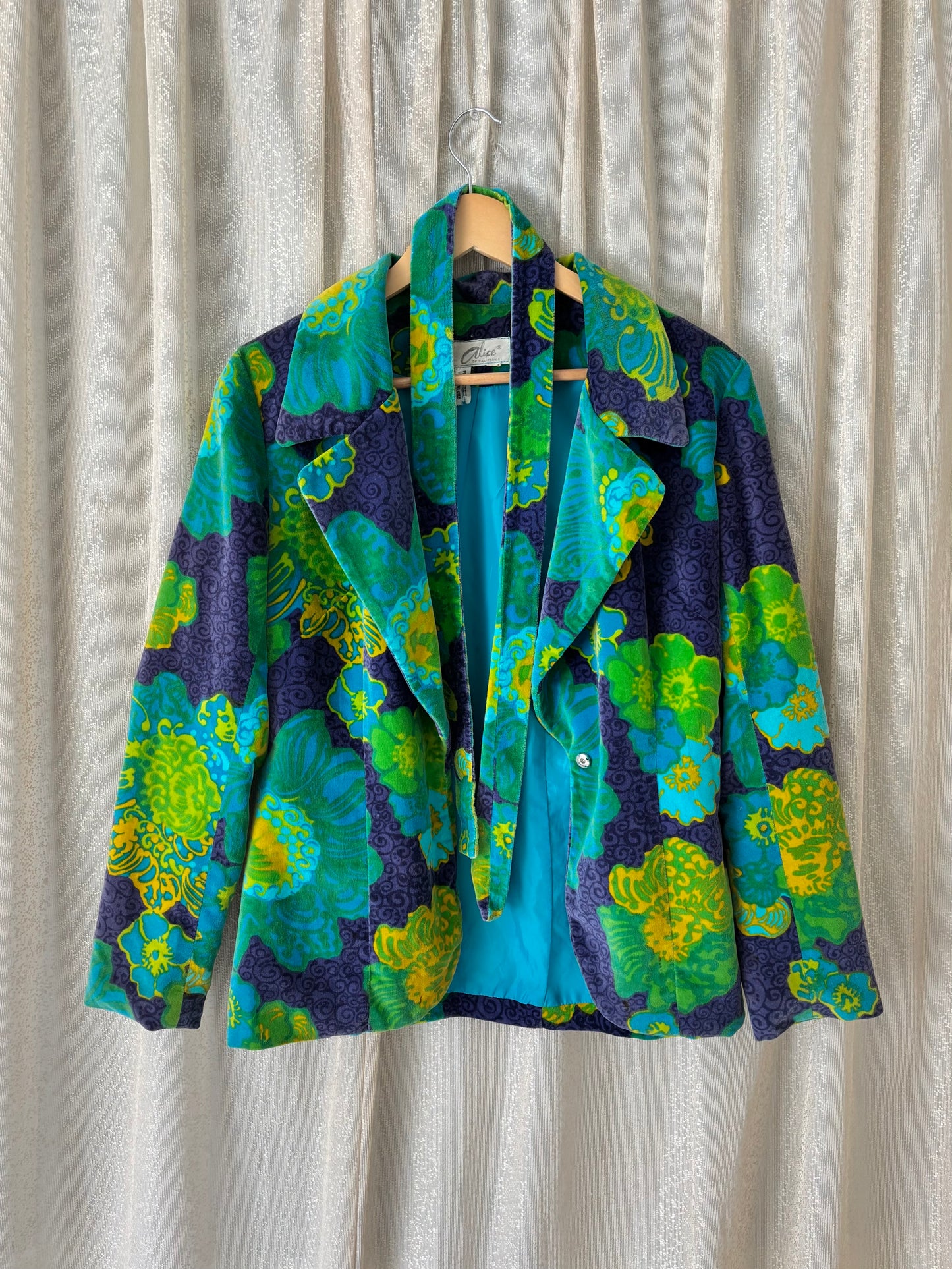 60s velvet floral belted blazer