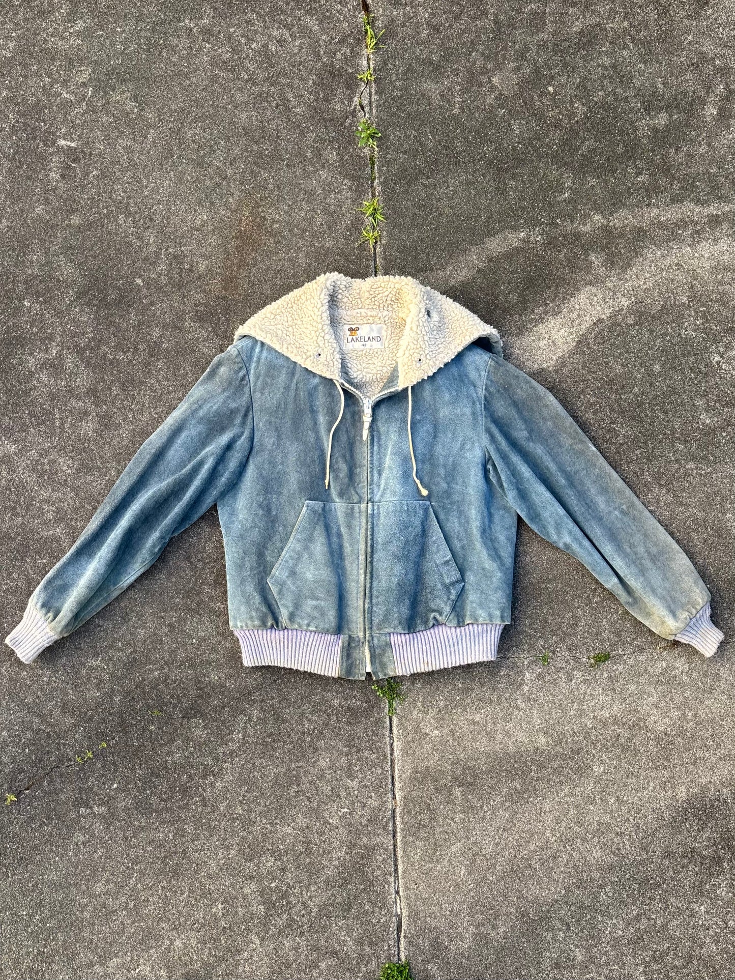 Vintage Lakeland distressed suede sherpa hooded jacket