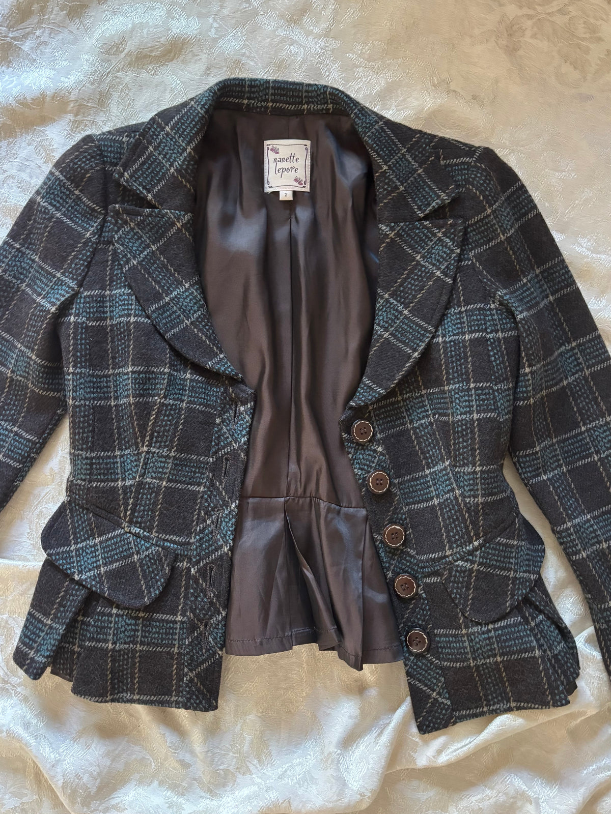 00s Nanette Lepore wool checkered blazer