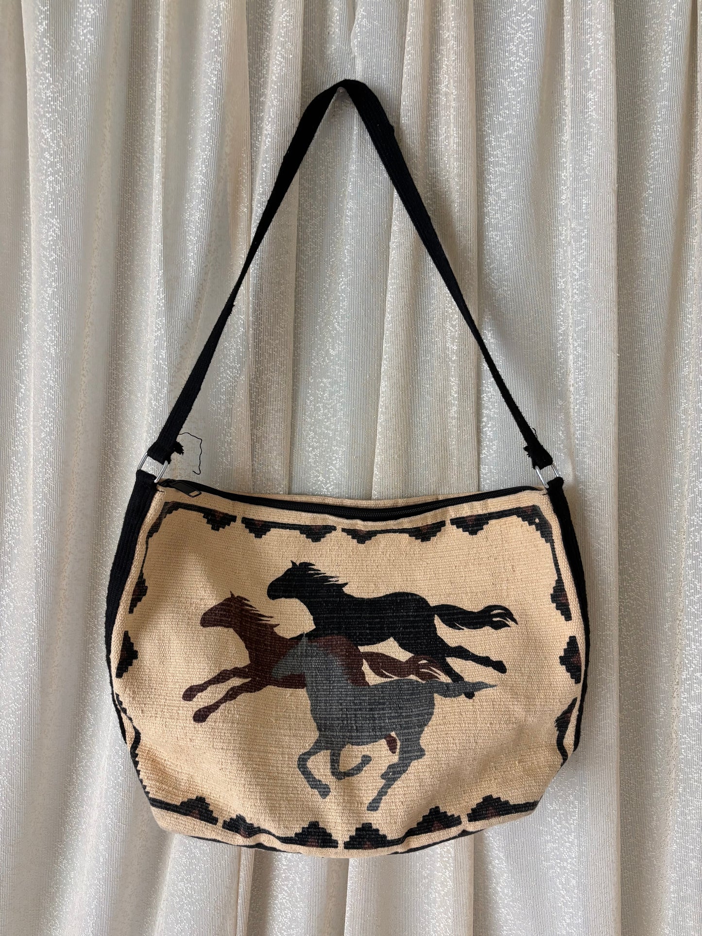 90s woven cotton Western horse tapestry bag