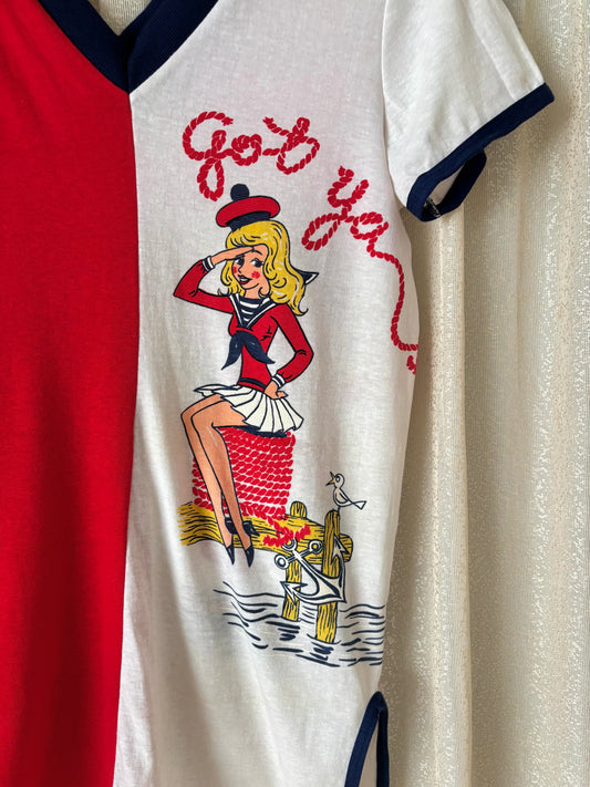 70s/80s "got ya signal" split sailor sleep shirt