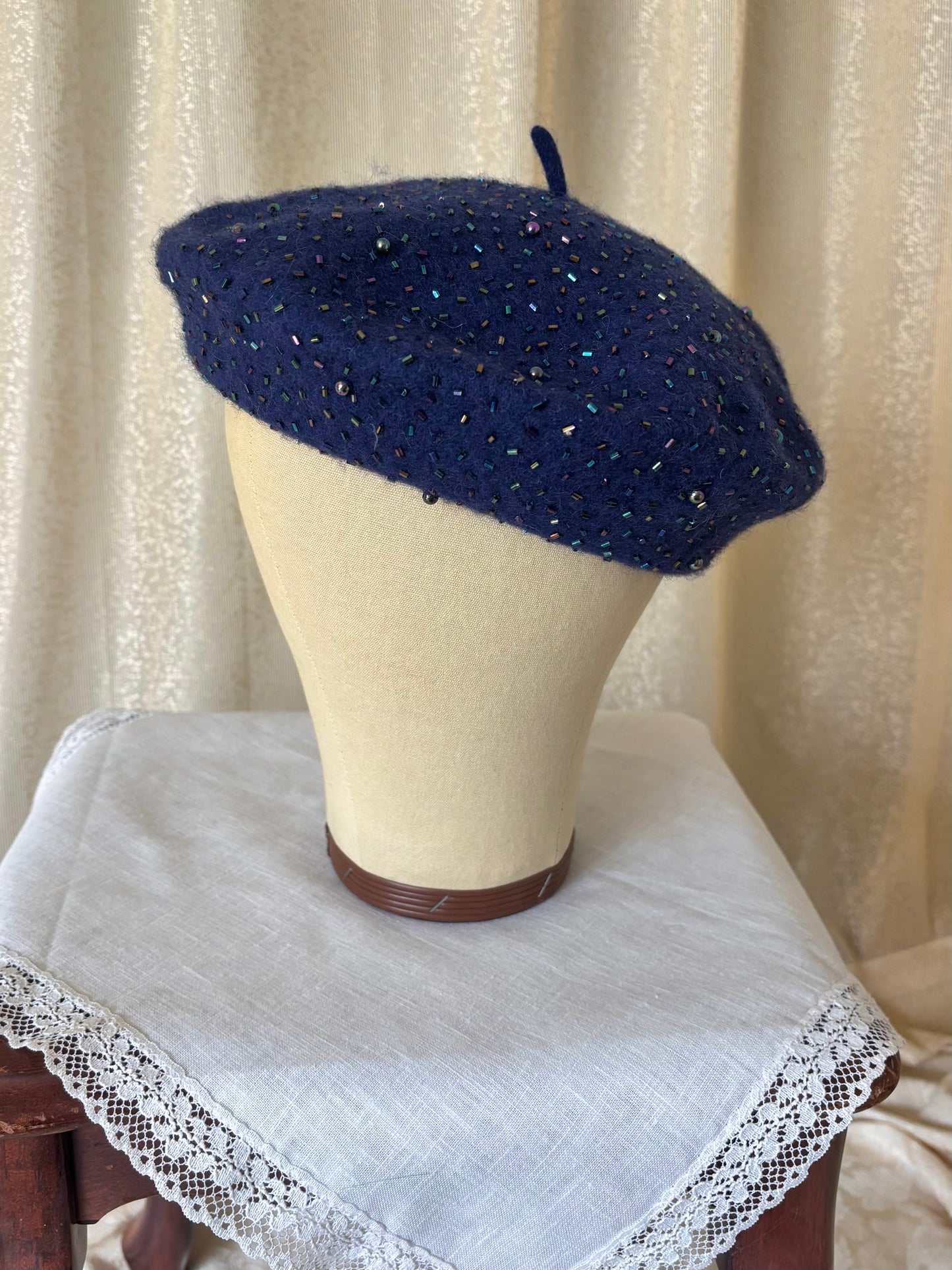 Beaded wool beret