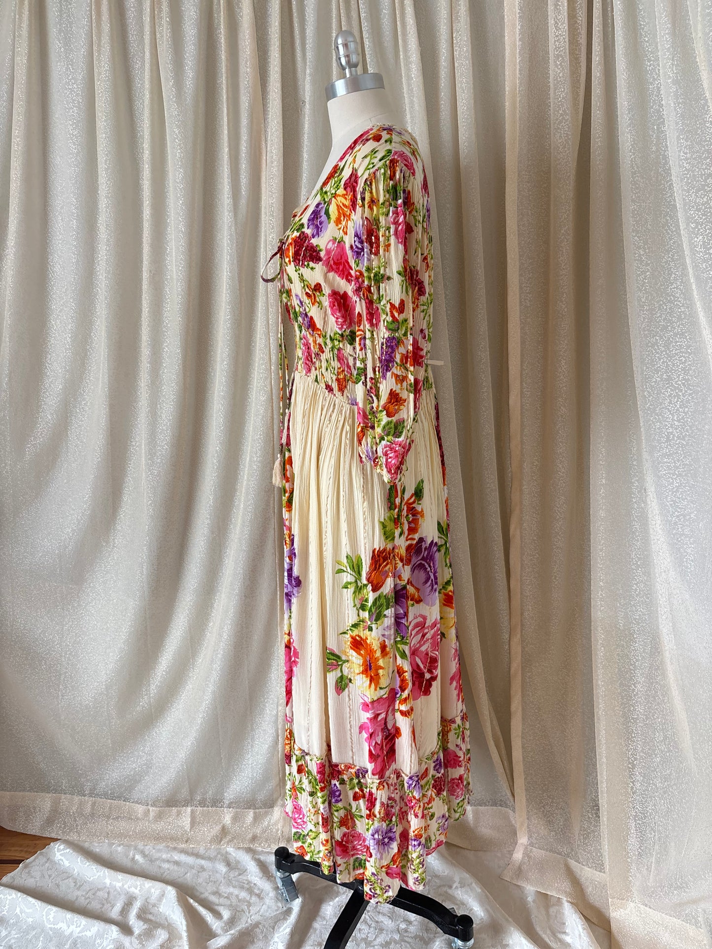 Floral viscose gauze boho maxi dress