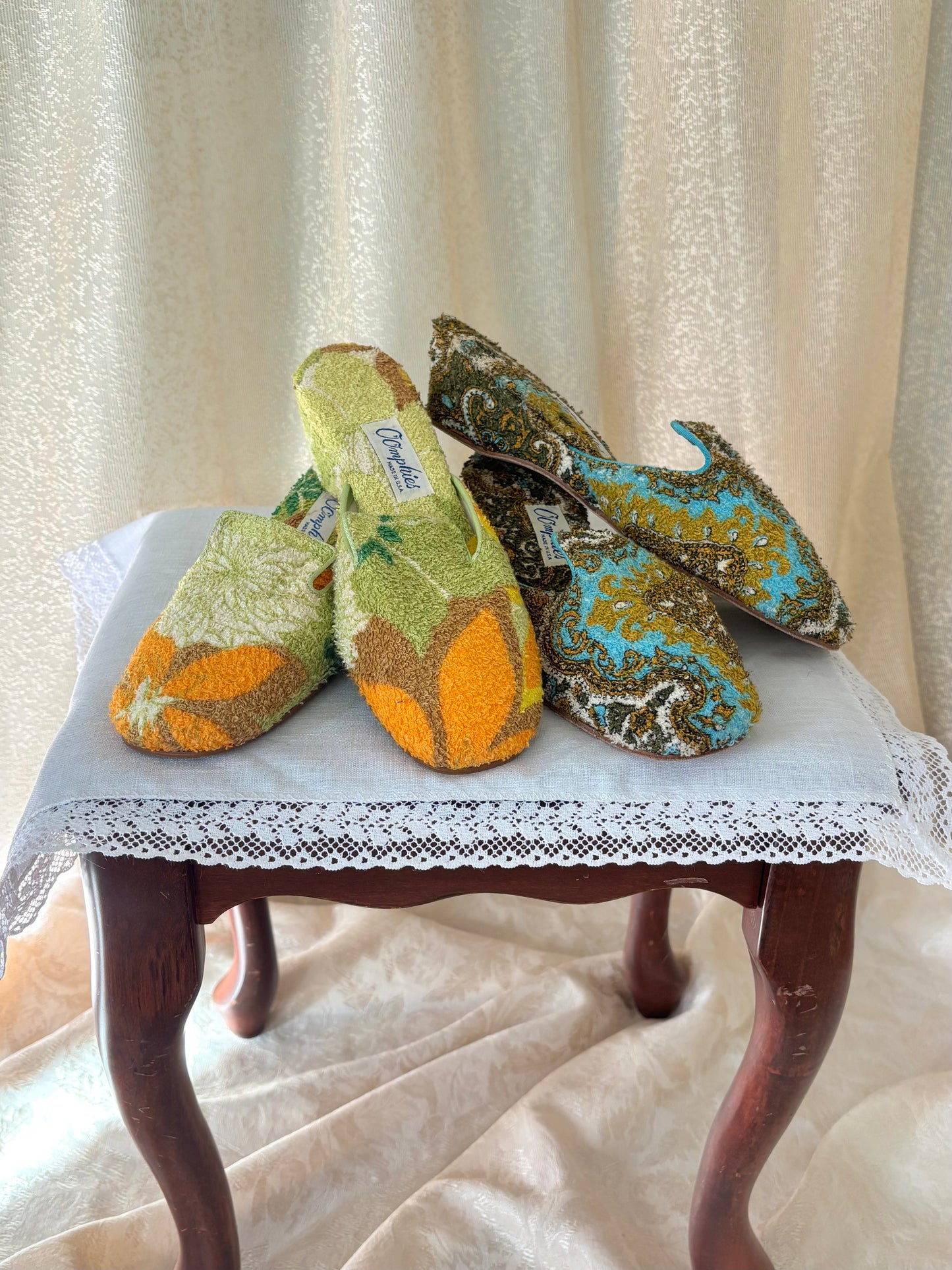 70s Oompies terrycloth paisley tapestry mules