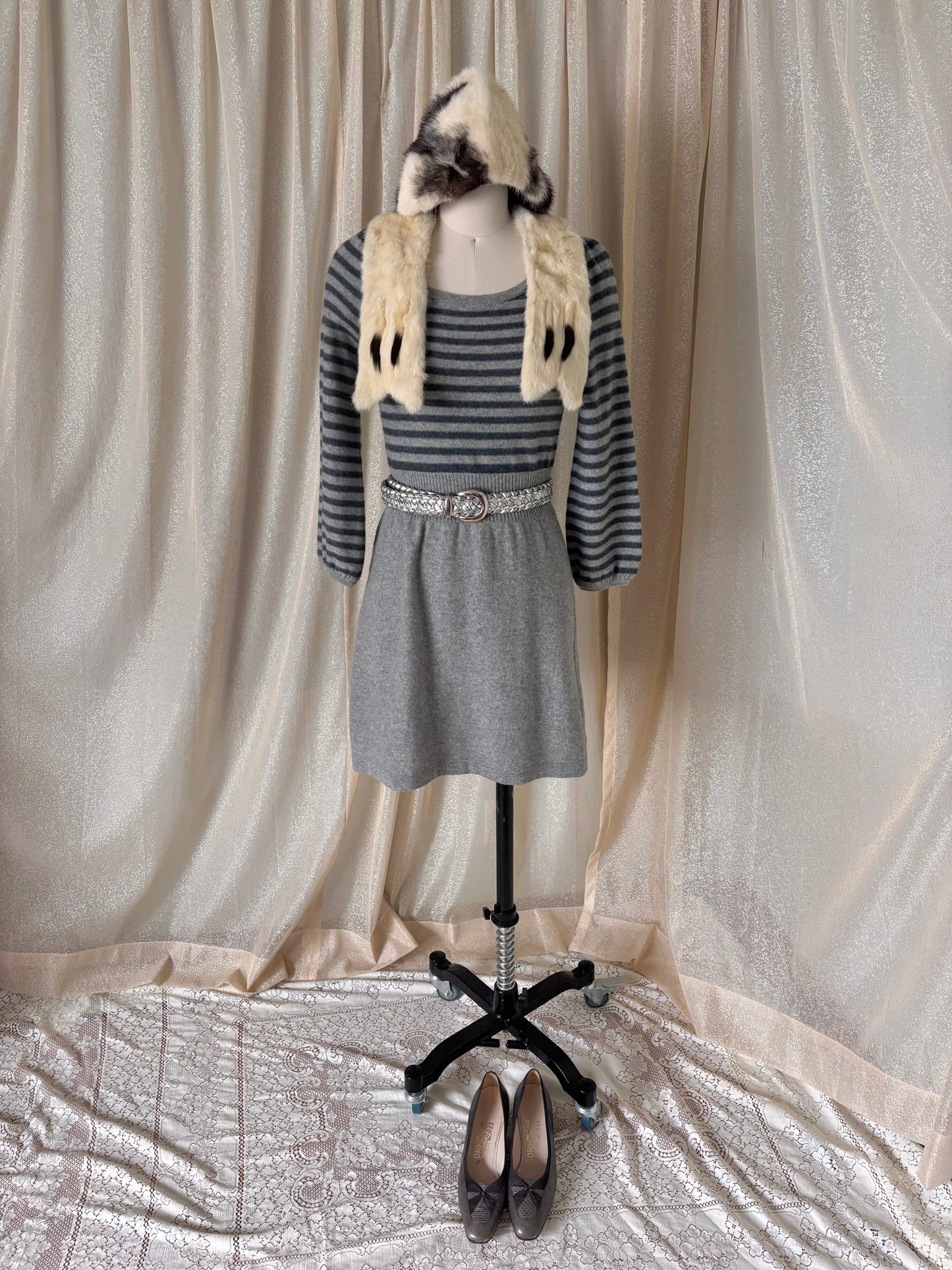 Grey striped wool and cashmere mini dress