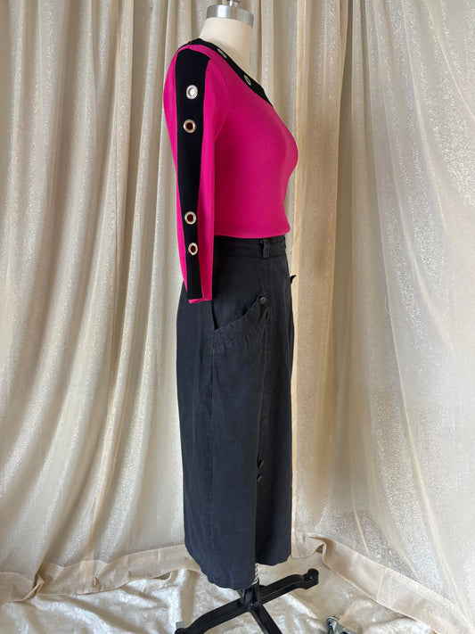 90s ramie & cotton button midi skirt