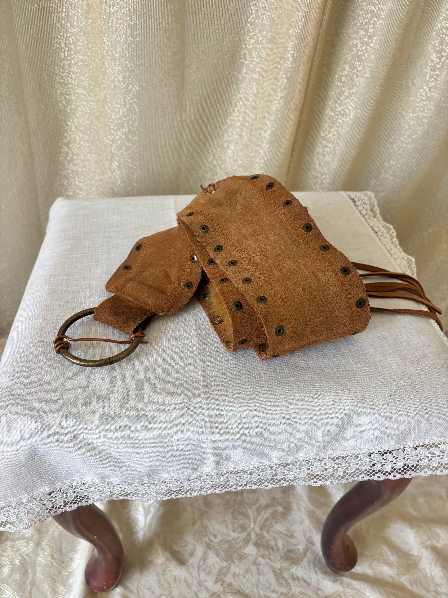 70s genuine fur and suede studded fringe belt