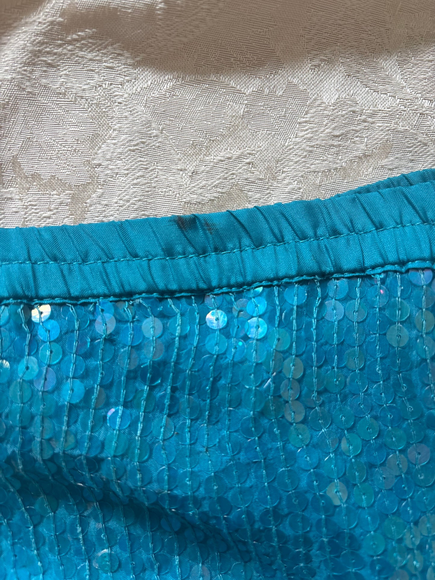 Vintage teal India silk sequin skirt